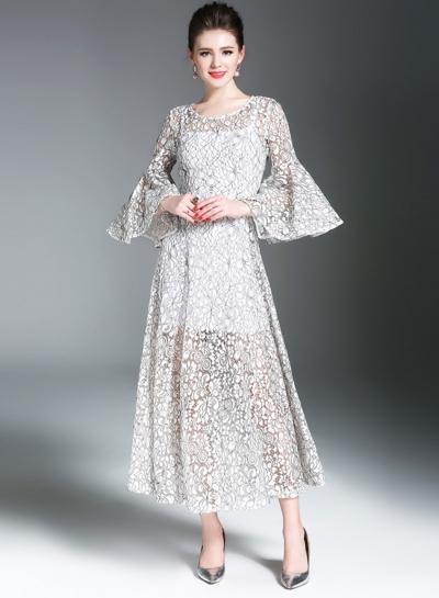 Oasap Flare Sleeve Hollow Out Lace Dress