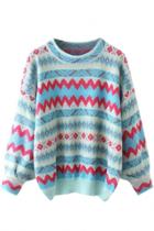 Oasap Sweet Geo-print Ribbed Knit Sweater
