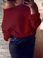 Oasap Solid Color Off Shoulder Long Sleeve Pullover Sweater