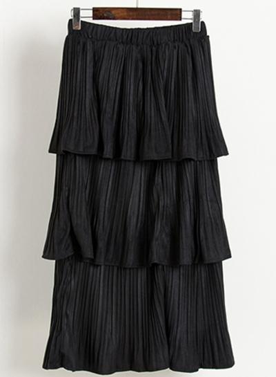 Oasap Layered Pleated Faux Suede Elastic Waist Maxi Skirt