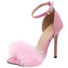 Oasap Peep Toe Ankle Strap Feather High Heels Sandals