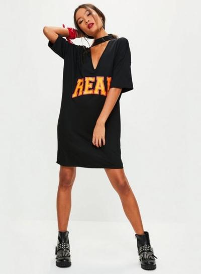 Oasap V Neck Letter Print Dress
