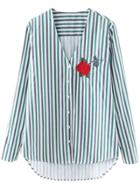 Oasap Women's Long Sleeve Button Down Striped High Low Shirt