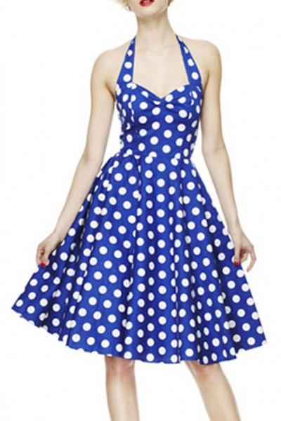 Oasap Sweet Halter Neckline Polka Dot Dress