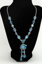 Oasap Blue Rhinestone Embellished Necklace