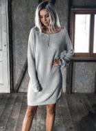 Oasap Fashion Batwing Sleeve Loose Pullover Mini Dress