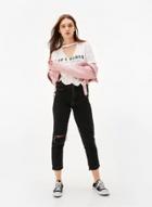 Oasap V Neck Letter Print Tee Shirt