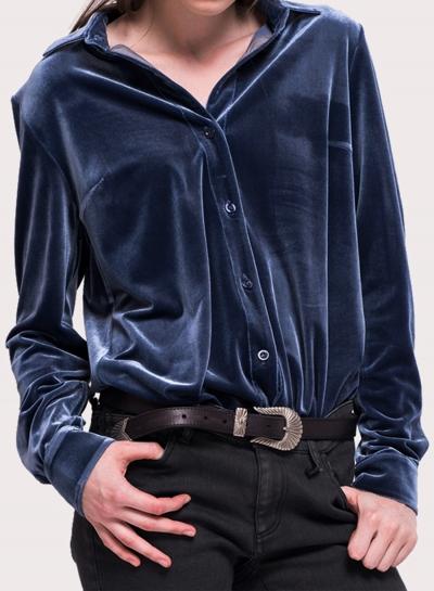 Oasap Casual Turn-down Collar Long Sleeve Velvet Button Down Shirt