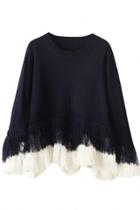 Oasap Color Block Fringed Batwing Sleeve Knit Sweater