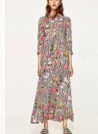 Oasap Floral Print Stripped Maxi Dress