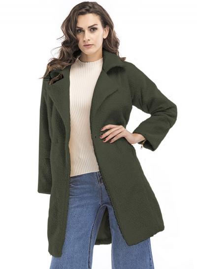 Oasap Turn Down Collar Long Sleeve Lamb Wool Solid Color Coat