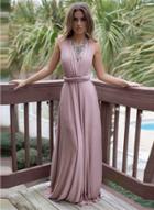 Oasap Sleeveless Backless Solid Long Prom Dress