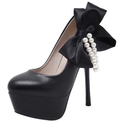 Oasap Round Toe Platform High Heels Bow Pumps