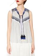 Oasap Women's Casual National Wind Embroidery Striped Summer Vest