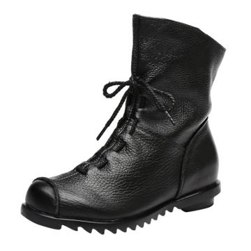 Oasap Vintage Wedge Heels Side Zipper Lace Up Boots