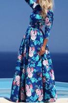 Oasap Dazzling Floral Print Pleated Maxi Dress