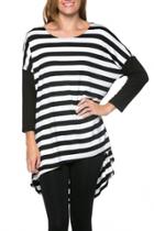 Oasap Chic Striped Paneled High-low Dress