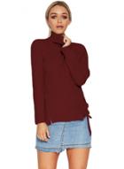 Oasap Red Long Sleeve Turtleneck Braided Sweater