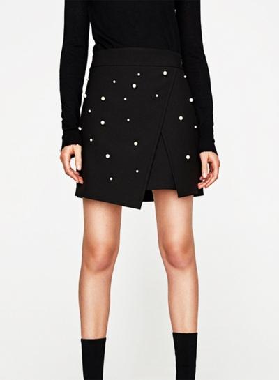 Oasap Fashion Pearls Irregular Mini Skirt