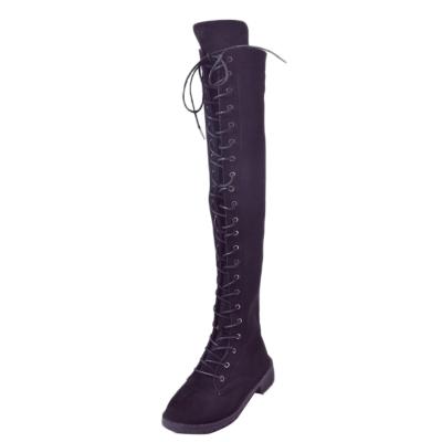 Oasap Round Toe Block Heels Lace Up Over-the-knee Winter Boots