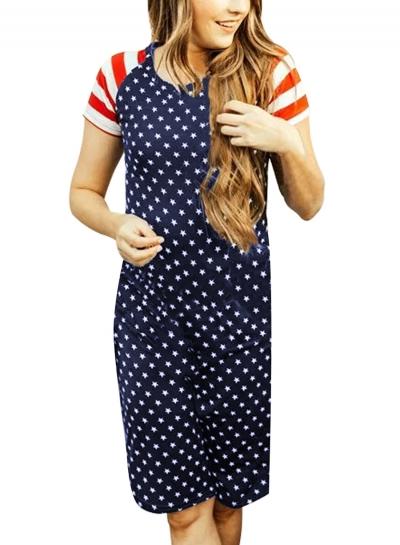 Oasap Summer Casual Stars Print Patriotic Women Tee Dress