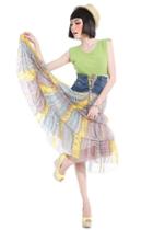 Oasap Elegant High Wide Denim Waistline Multicolor Chiffon Skirt
