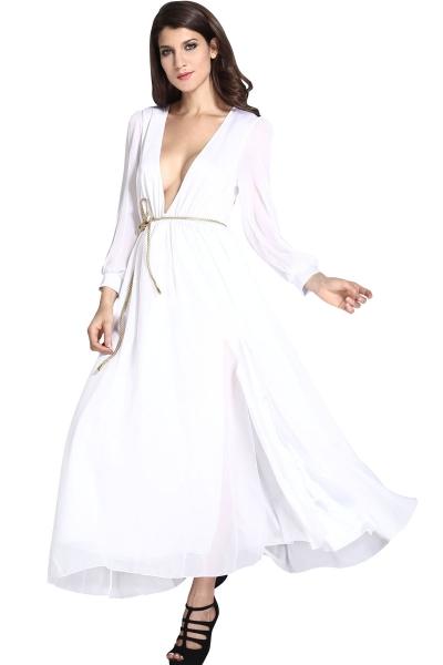 Oasap Pure White Layered Sheer Ruffling Maxi Dress