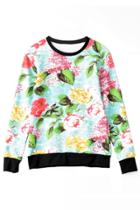 Oasap Aqua Floral Foliage Sweatshirt