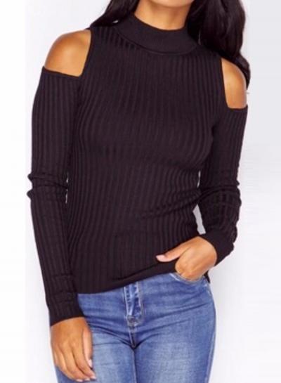 Oasap Mock Neck Off Shoulder Long Sleeve Slim Fit Knit Tee