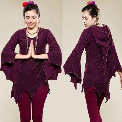 Oasap Flare Sleeve Solid Color Irregular Hoodie Sweatshirt