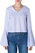Oasap Women's Fashion V Neck Flare Sleeve Stripe Blouse
