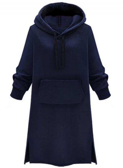 Oasap Solid Color Side Slit Hooded Sweatshirt Dress