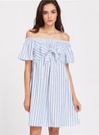 Oasap Striped Off Shoulder Short Sleeve Bow Loose Dress