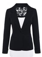 Oasap Solid Long Sleeve Lace Panel Single Button Blazer