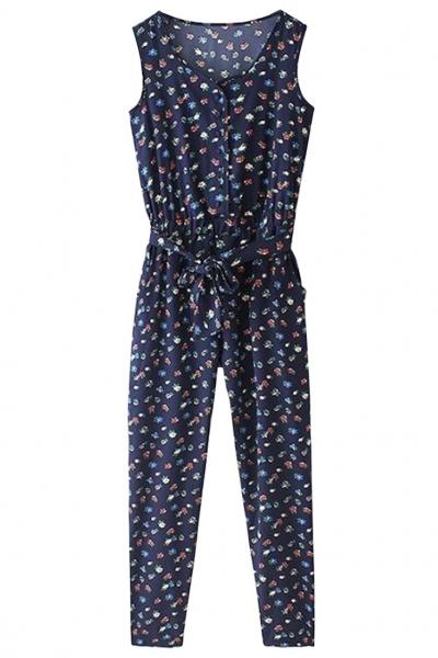 Oasap Fab Floral Navy Jumpsuit