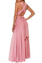 Oasap Sexy Pleated Mauve Cocktail Prom Party Maxi Evening Dress