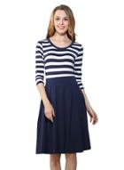 Oasap 3/4 Sleeve Round Neck High Waist Striped Dress