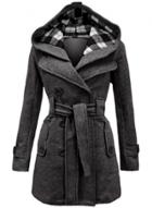Oasap Fashion Plaid Double Breasted Hooded Coat With Belt