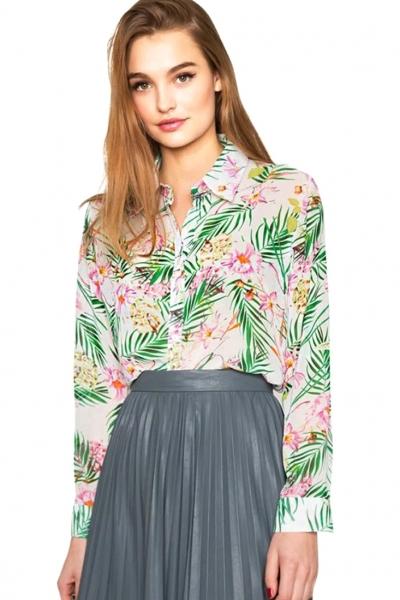 Oasap Tropical Plant Print Button Down Shirt