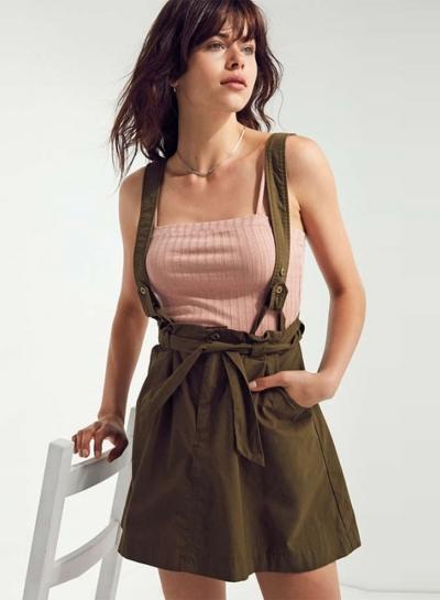 Oasap Fashion Solid High Waist Suspenders Skirt