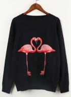Oasap Fashion Red-crowned Crane Printed Pullover Sweater