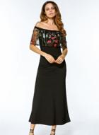 Oasap Off Shoulder Floral Embroidered Maxi Dress