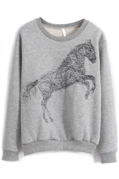 Oasap Go Rampant Horse Pattern Sweatshirt