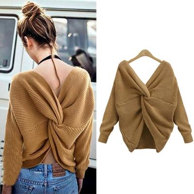 Oasap V Neck Back Knot Loose Fit Sweater