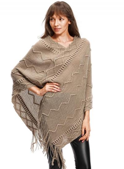 Oasap V Neck Loose Fit Irregular Cape Fringe Knitwear