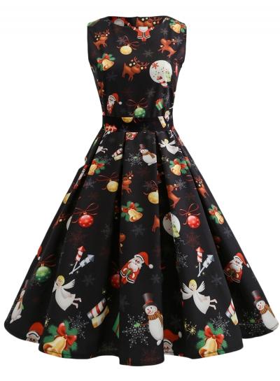 Oasap Round Neck Sleeveless Christmas Midi Dress