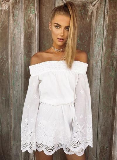 Oasap Off Shoulder Long Sleeve Crochet Lace Dress With Belt