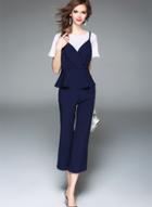 Oasap Fashion Slip Blouse And Wide Leg Pants Two Piece Set