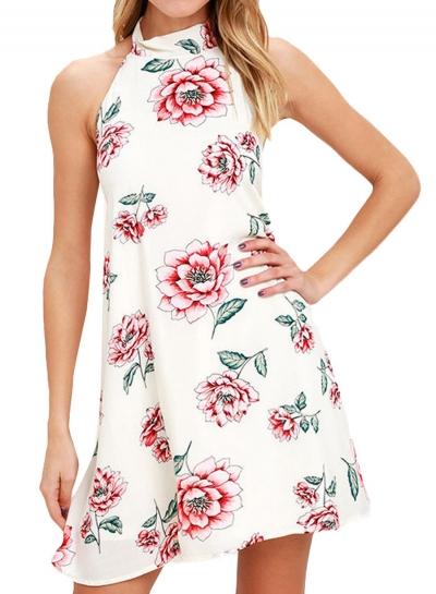 Oasap Halter Neck Floral Print Backless Mini Dress
