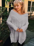 Oasap Loose Fit Solid Color Long Sleeve Slit Sweater